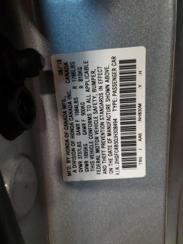 2HGFC4B50JH308494 - 2018 HONDA CIVIC LX SILVER photo 13