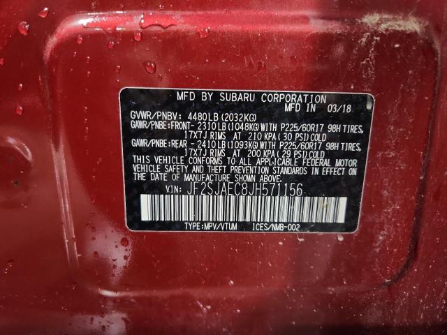 JF2SJAEC8JH571156 - 2018 SUBARU FORESTER 2.5I PREMIUM Czerwony zdjęcie 13
