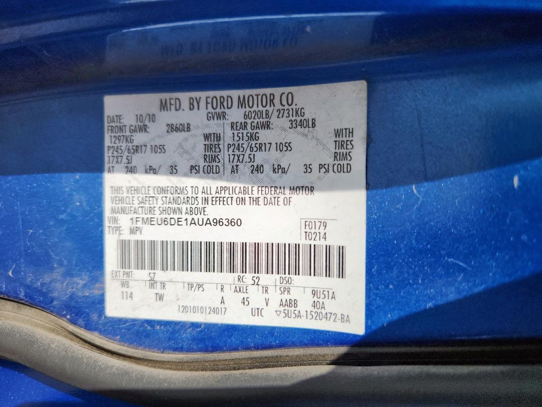 1FMEU6DE1AUA96360 - 2010 FORD EXPLORER XLT ლურჯი ფოტო 13