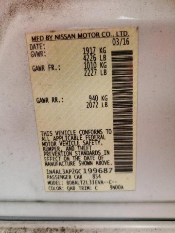 1N4AL3AP2GC199687 - 2016 NISSAN ALTIMA 2.5 WHITE photo 12