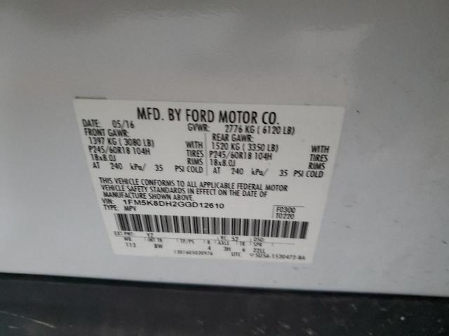 1FM5K8DH2GGD12610 - 2016 FORD EXPLORER XLT Weiß Foto 13