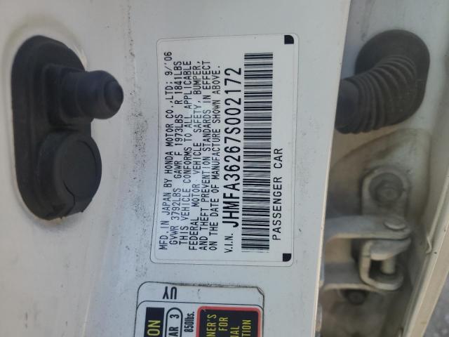 JHMFA36267S002172 - 2007 HONDA CIVIC HYBRID WHITE photo 12