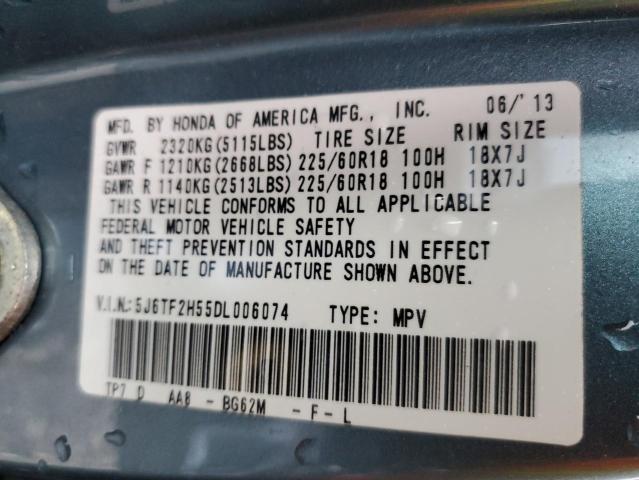 5J6TF2H55DL006074 - 2013 HONDA CROSSTOUR EXL ლურჯი ფოტო 13