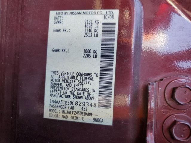 1N4AA51E59C829348 - 2009 NISSAN MAXIMA S MAROON photo 13