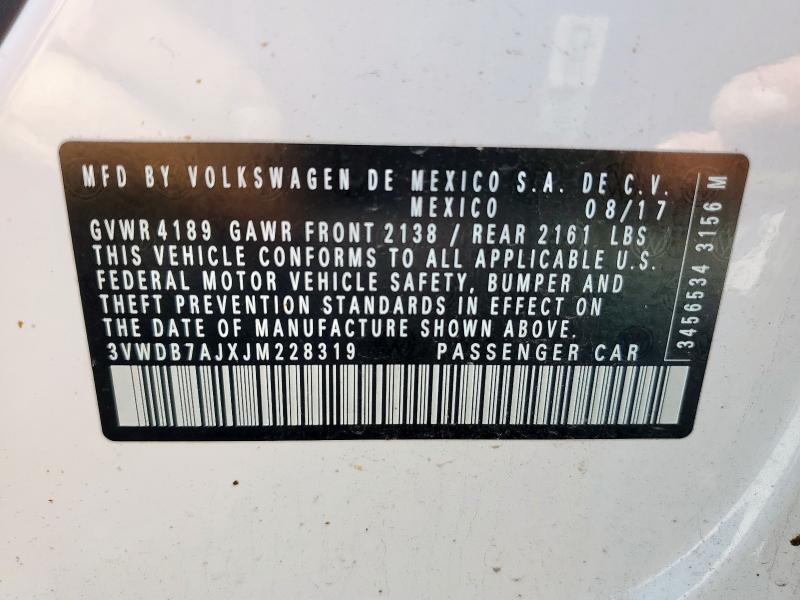 3VWDB7AJXJM228319 - 2018 VOLKSWAGEN JETTA SE თეთრი ფოტო 12