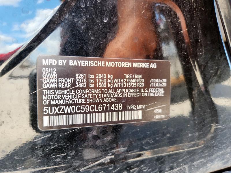 5UXZW0C59CL671438 - 2012 BMW X5 XDRIVE35D BLACK photo 12