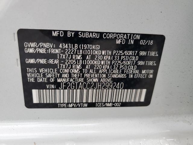 JF2GTACC2JH299240 - 2018 SUBARU CROSSTREK PREMIUM Ağ foto 12