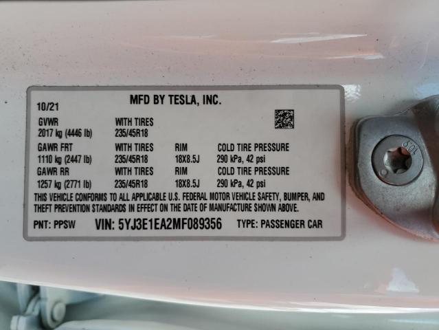 5YJ3E1EA2MF089356 - 2021 TESLA MODEL 3 紫色 照片 13