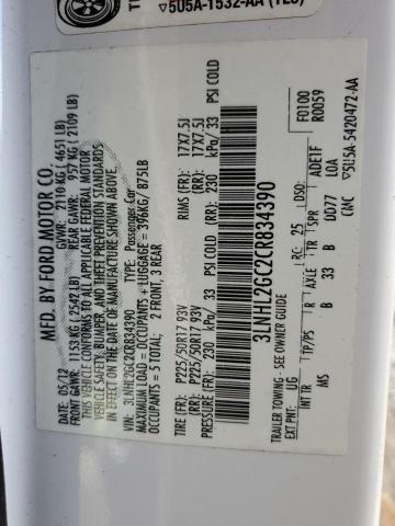 3LNHL2GC2CR834390 - 2012 LINCOLN MKZ WHITE photo 12