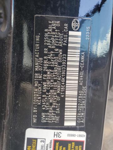 4T1BE46K19U339233 - 2009 TOYOTA CAMRY BASE 黑色 照片 12