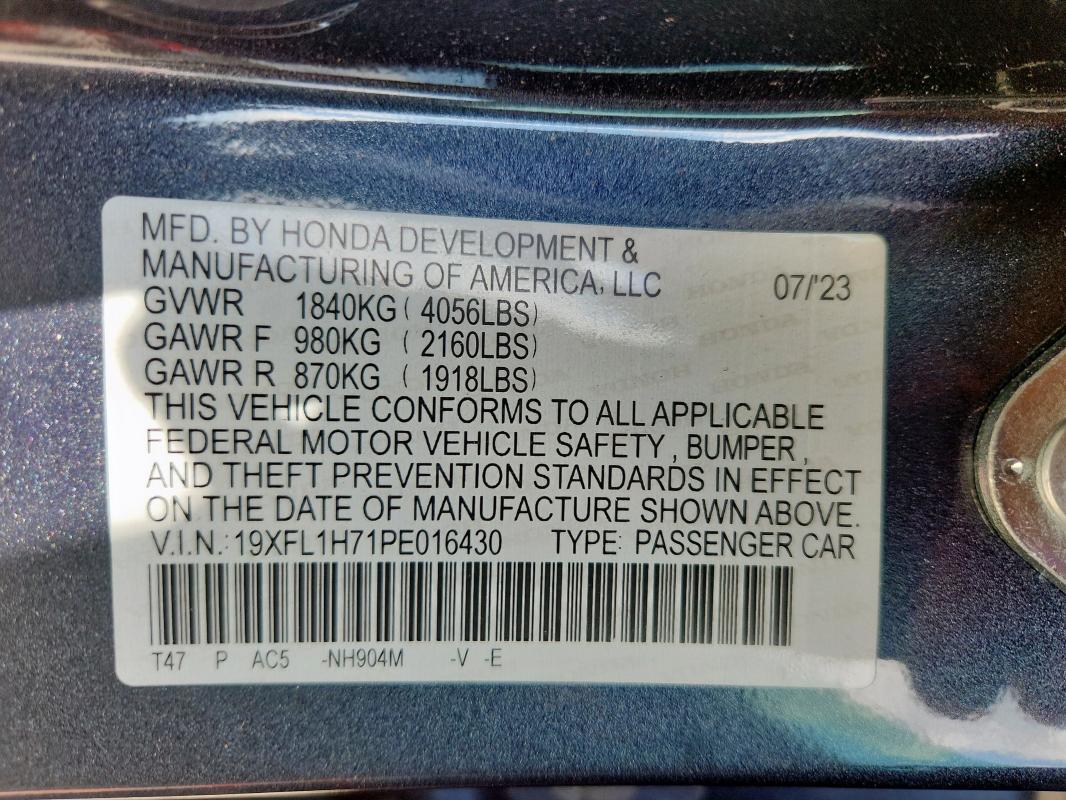 19XFL1H71PE016430 - 2023 HONDA CIVIC EXL أزرق صورة 12