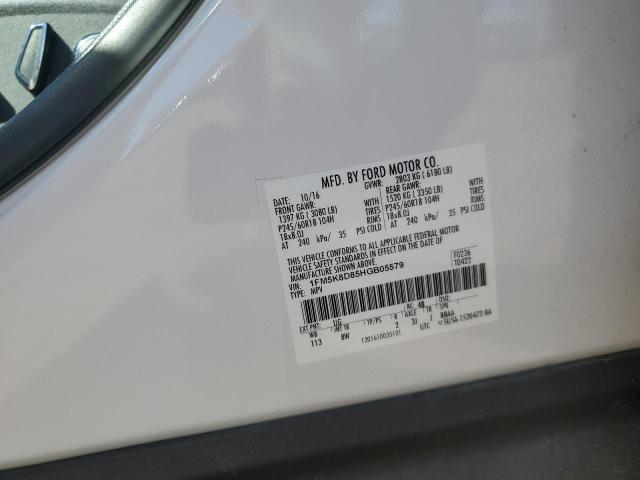 1FM5K8D85HGB05579 - 2017 FORD EXPLORER XLT WHITE photo 13