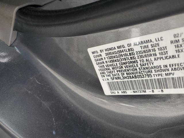 5FNRL3H28AB053795 - 2010 HONDA ODYSSEY LX ნაცრისფერი ფოტო 13