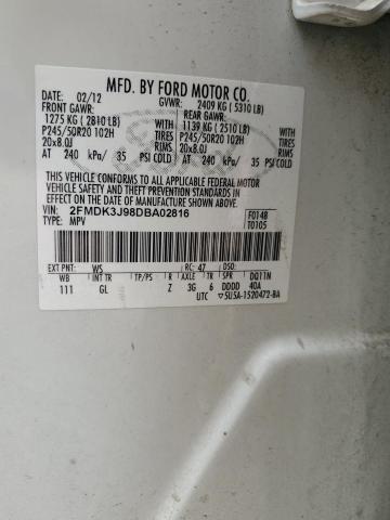 2FMDK3J98DBA02816 - 2013 FORD EDGE SEL Սպիտակ լուսանկար 12