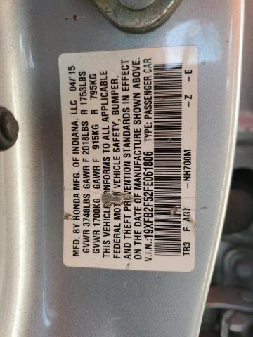 19XFB2F52FE061806 - 2015 HONDA CIVIC LX Gümüş foto 13