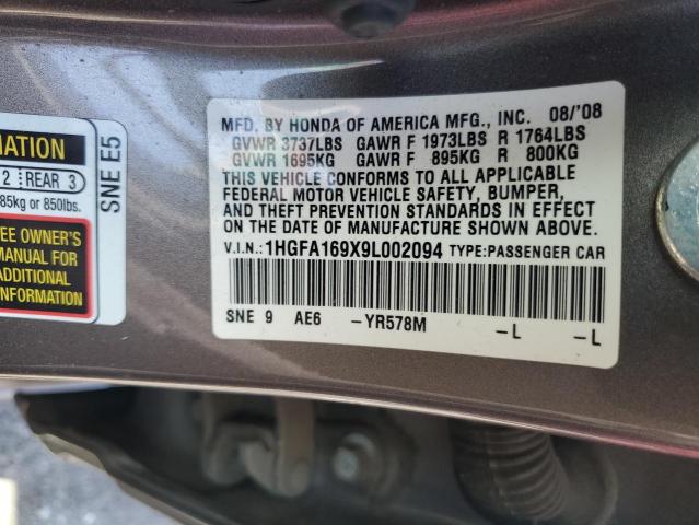 1HGFA169X9L002094 - 2009 HONDA CIVIC EXL TAN photo 12