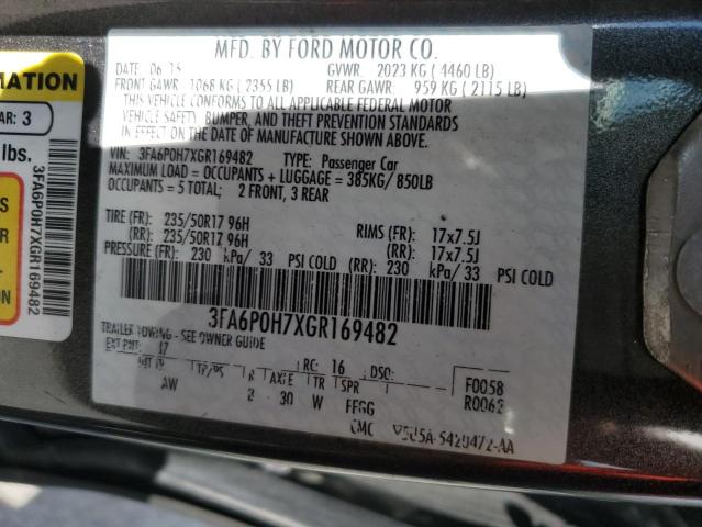 3FA6P0H7XGR169482 - 2016 FORD FUSION SE ნაცრისფერი ფოტო 13