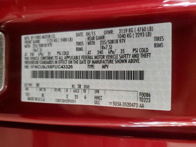 1FMCU9JX6FUC43326 - 2015 FORD ESCAPE TITANIUM წითელი ფოტო 14