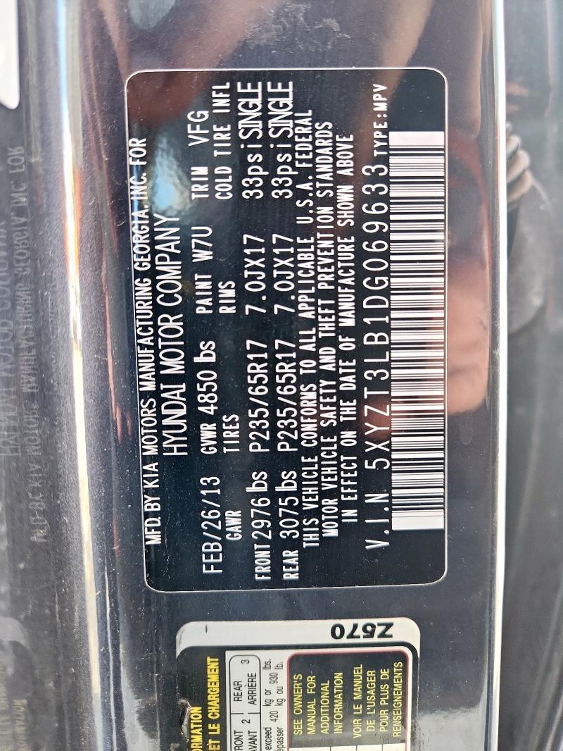 5XYZT3LB1DG069633 - 2013 HYUNDAI SANTA FE S SILVER photo 11