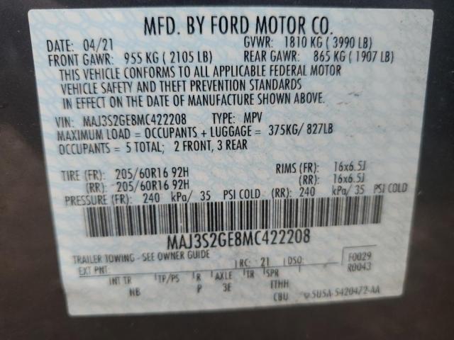 MAJ3S2GE8MC422208 - 2021 FORD ECOSPORT SE Gris foto 14
