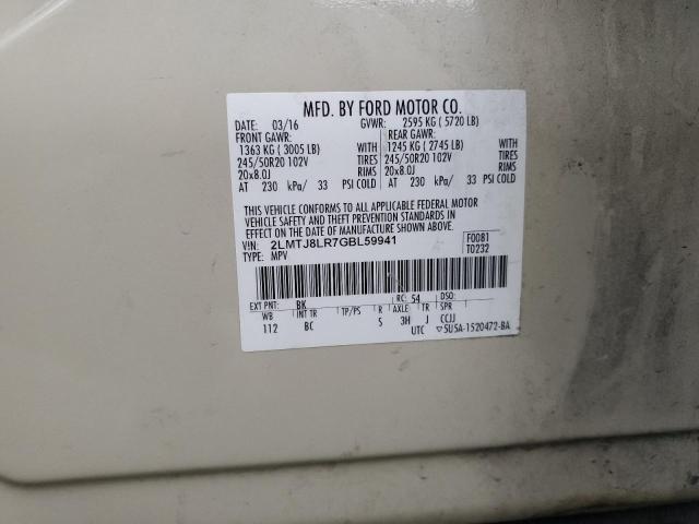 2LMTJ8LR7GBL59941 - 2016 LINCOLN MKX RESERVE Բեժ լուսանկար 12