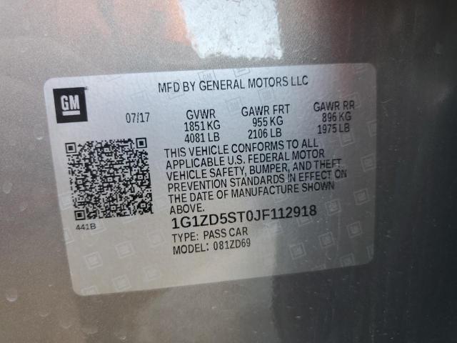 1G1ZD5ST0JF112918 - 2018 CHEVROLET MALIBU LT SILVER photo 12