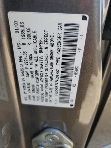 1HGCM56747A091752 - 2007 HONDA ACCORD EX GRAY photo 12