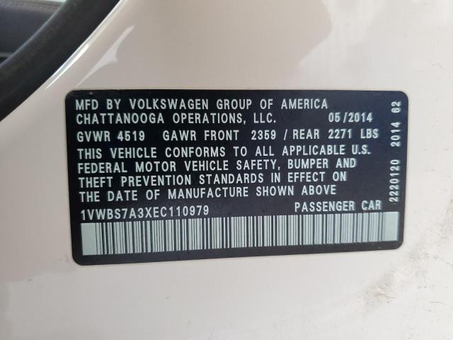 1VWBS7A3XEC110979 - 2014 VOLKSWAGEN PASSAT SE WHITE photo 12