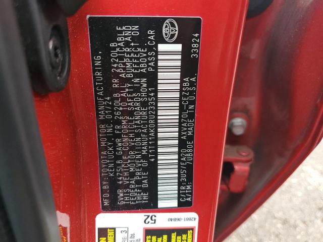 4T1T11AK0RU233541 - 2024 TOYOTA CAMRY SE NIGHT SHADE RED photo 12