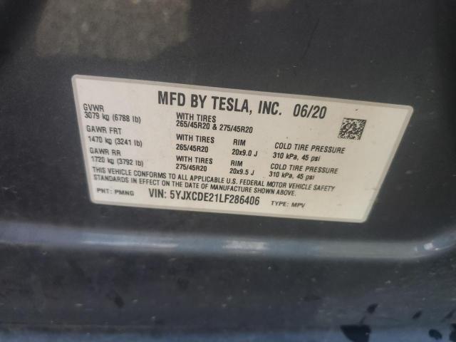 5YJXCDE21LF286406 - 2020 TESLA MODEL X GRAY photo 12