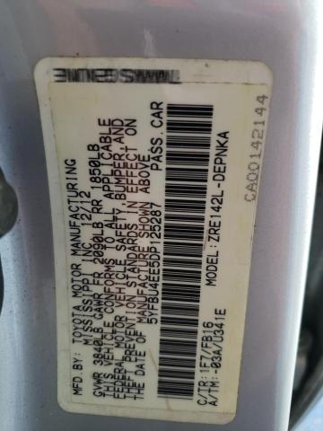 5YFBU4EE5DP125287 - 2013 TOYOTA COROLLA BASE فضي صورة 12