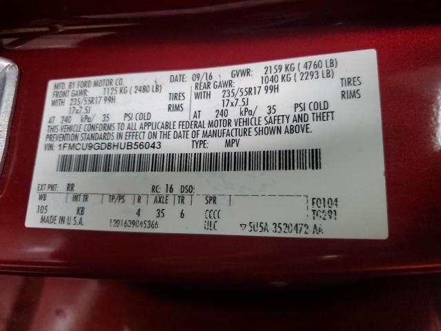 1FMCU9GD8HUB56043 - 2017 FORD ESCAPE SE 栗色 照片 13