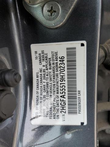 2HGFA55519H702346 - 2009 HONDA CIVIC SI CHARCOAL photo 12