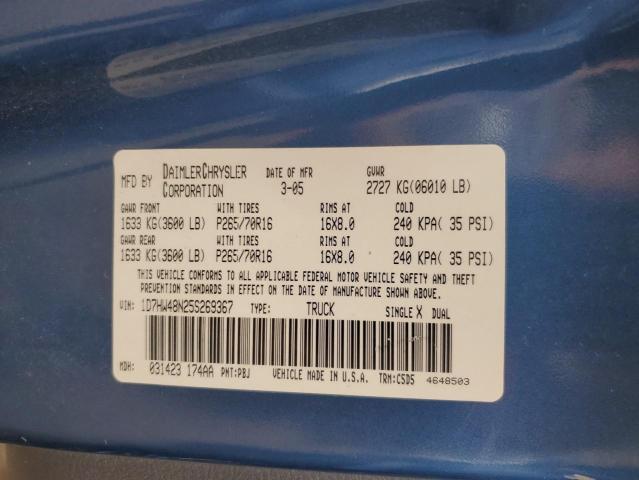 1D7HW48N25S269367 - 2005 DODGE DAKOTA QUAD SLT Mavi fotoğraf 12