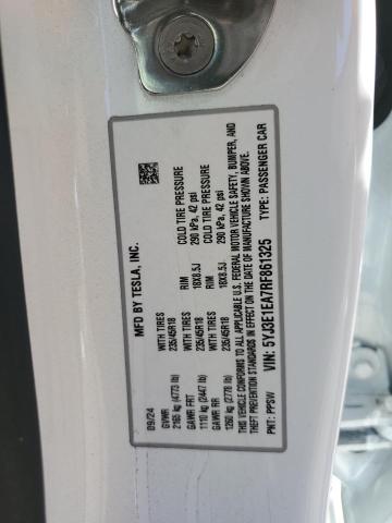 5YJ3E1EA7RF861325 - 2024 TESLA MODEL 3 WHITE photo 13
