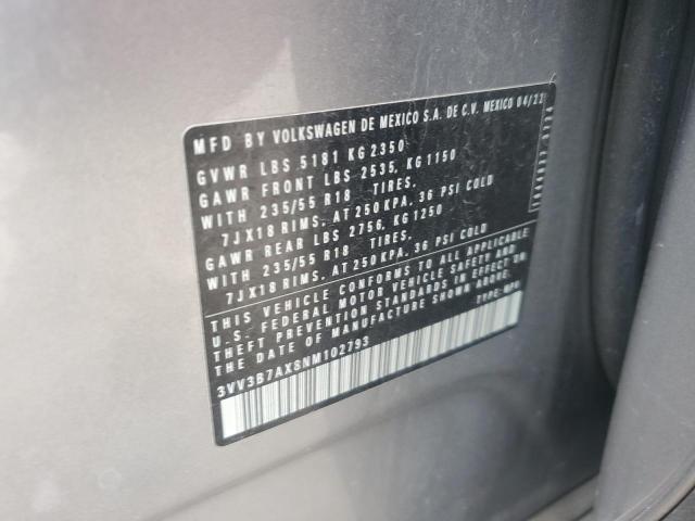 3VV3B7AX8NM102793 - 2022 VOLKSWAGEN TIGUAN SE ვერცხლისფერი ფოტო 13