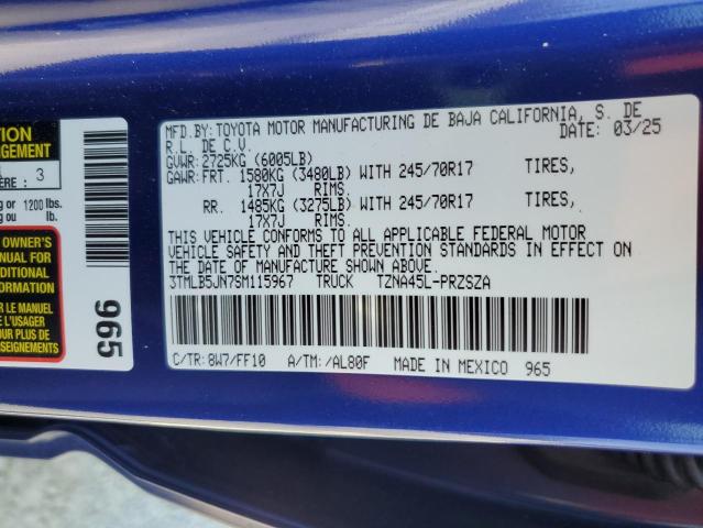3TMLB5JN7SM115967 - 2025 TOYOTA TACOMA DOUBLE CAB 蓝色 照片 12
