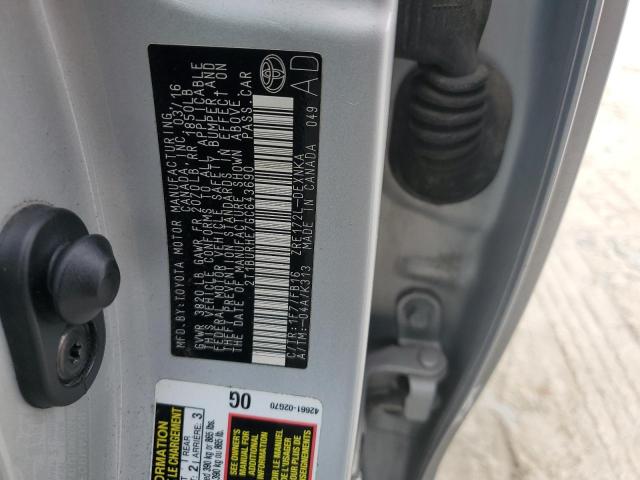 2T1BURHE7GC643690 - 2016 TOYOTA COROLLA L SILVER photo 12