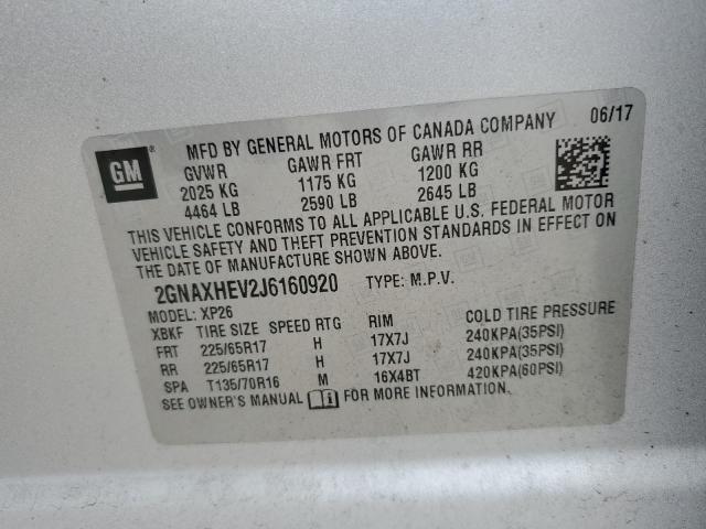 2GNAXHEV2J6160920 - 2018 CHEVROLET EQUINOX LS Gümüş fotoğraf 13