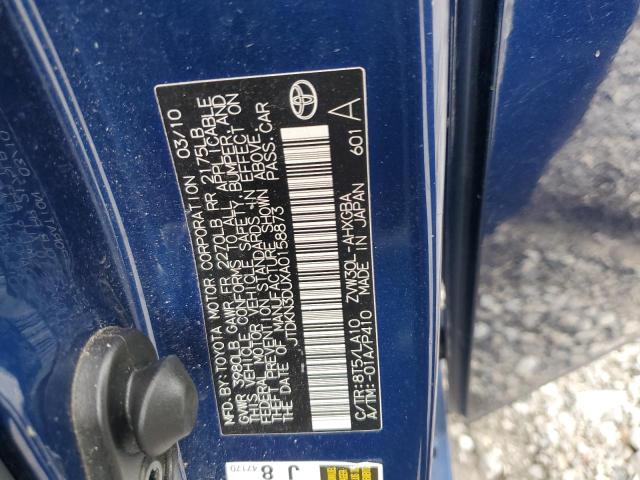 JTDKN3DUXA0158873 - 2010 TOYOTA PRIUS BLUE photo 12