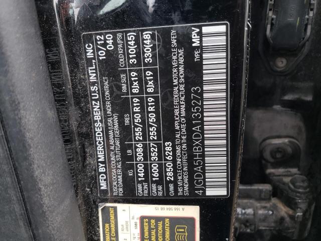 4JGDA5HBXDA135273 - 2013 MERCEDES-BENZ ML 350 4MATIC BLACK photo 13