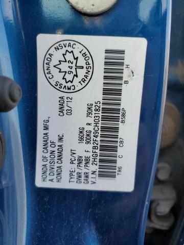 2HGFB2F49CH031825 - 2012 HONDA CIVIC LX BLUE photo 13