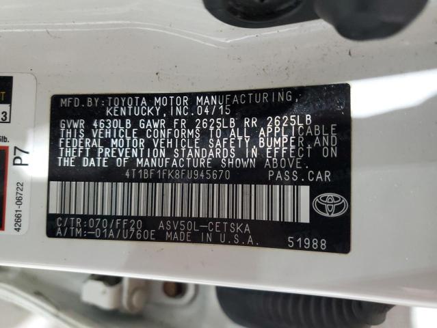 4T1BF1FK8FU945670 - 2015 TOYOTA CAMRY LE WHITE photo 13