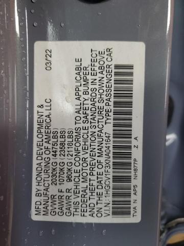 1HGCV1F3XNA041647 - 2022 HONDA ACCORD SPORT SILVER photo 12