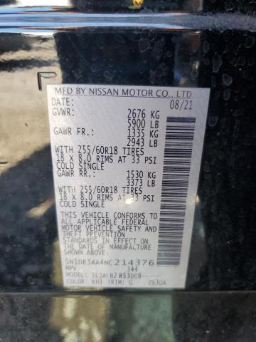 5N1DR3AA4NC214376 - 2022 NISSAN PATHFINDER S BLACK photo 13