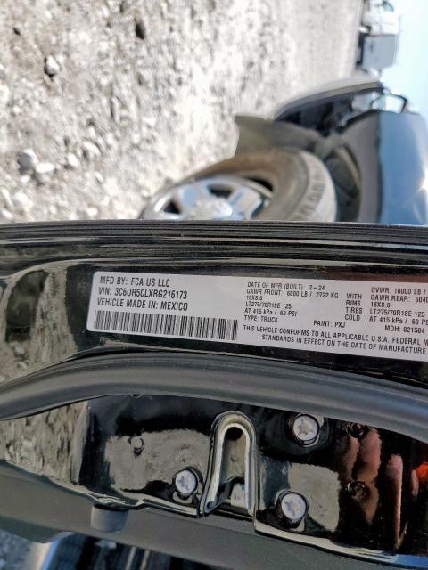 3C6UR5CLXRG216173 - 2024 RAM 2500 TRADESMAN შავი ფოტო 12