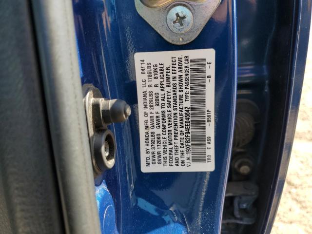 19XFB2F94EE045642 - 2014 HONDA CIVIC EXL Көк фото 13