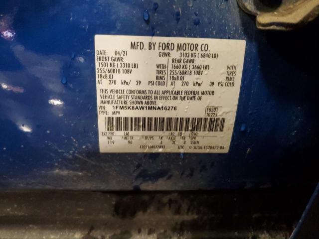 1FM5K8AW1MNA16276 - 2021 FORD EXPLORER POLICE INTERCEPTOR BLUE photo 13