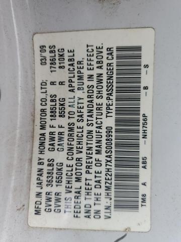 JHMZE2H7XAS008990 - 2010 HONDA INSIGHT EX 白色 照片 12