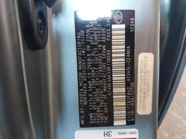 4T4BE46KX9R118090 - 2009 TOYOTA CAMRY BASE GREEN photo 12